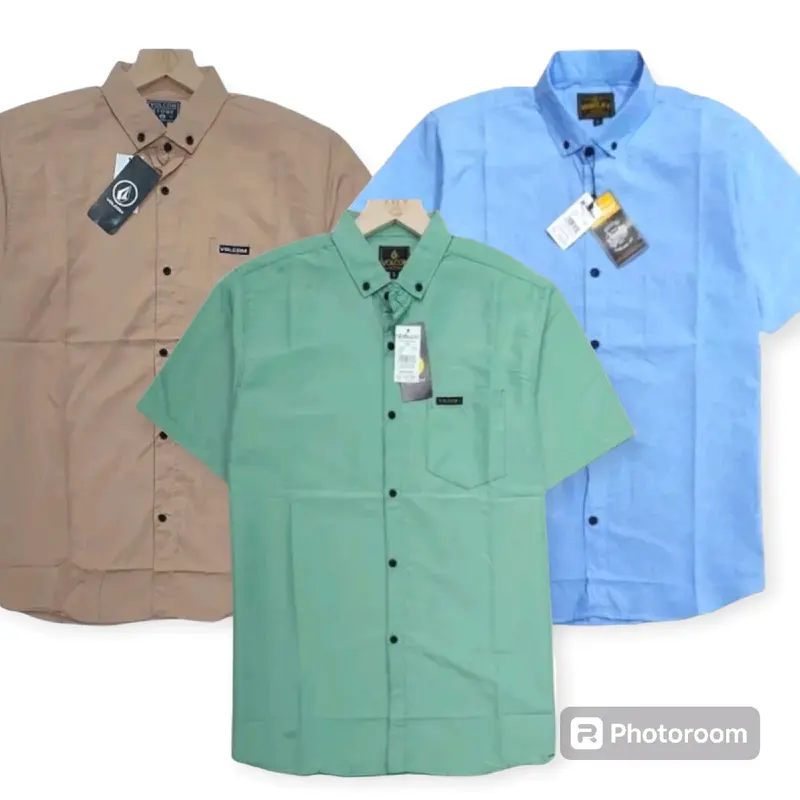 PAKET 3PCS 60RIBU KEMEJA POLOS PRIA LENGAN PENDEK Katun Nyaman Putih Hitam Slimfit Navy Casual Formal Semi Panjang Basic Coklat 2