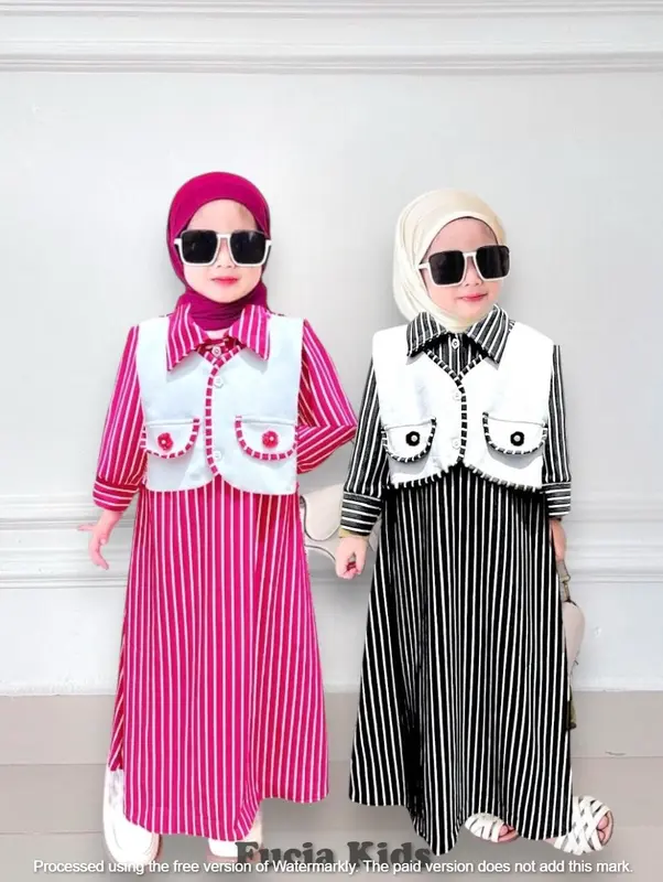 Gamis lebaran Anak Perempuan pakai rompi ala korea usia 1 sampai 12 tahun bahan scuba Parsel 5