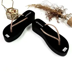 Sandal wedges wanita jepit Gliter mutiara - tinggi  Heels 5cm model terbaru simpel mewah elagan kekinian