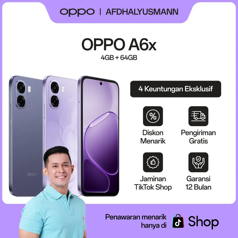 [AFDHAL APPROVED] OPPO A6x 4GB/64GB [6500 mAh Battery, Snapdragon 685, IP64 Water & Dust Resistance OPPO] - Official Store