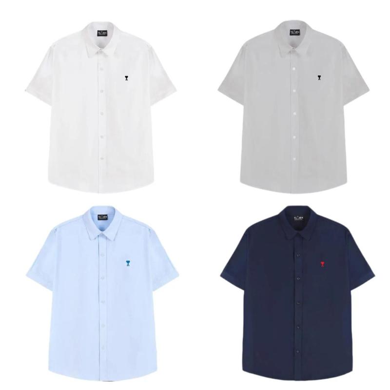 Mở Bán Áo Sơ Mi Cộc Tay Oxford Cotton Form Regular Cổ Bẻ Thêu Trái Tim Mát Mẻ Thấm Hút Mồ Hôi