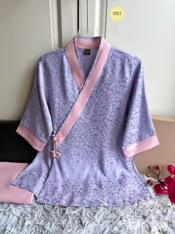  DL25 gấm tím lavender  Bộ Đồ Lam Đi Chùa  Họa Y Pháp Phục  Phật Tử Nữ Size S M L XL XXL Chất Lụa Tuyết Sang Trọng Phù Hợp Lễ Hành Hương áo bà ba   mặc tết tràng 