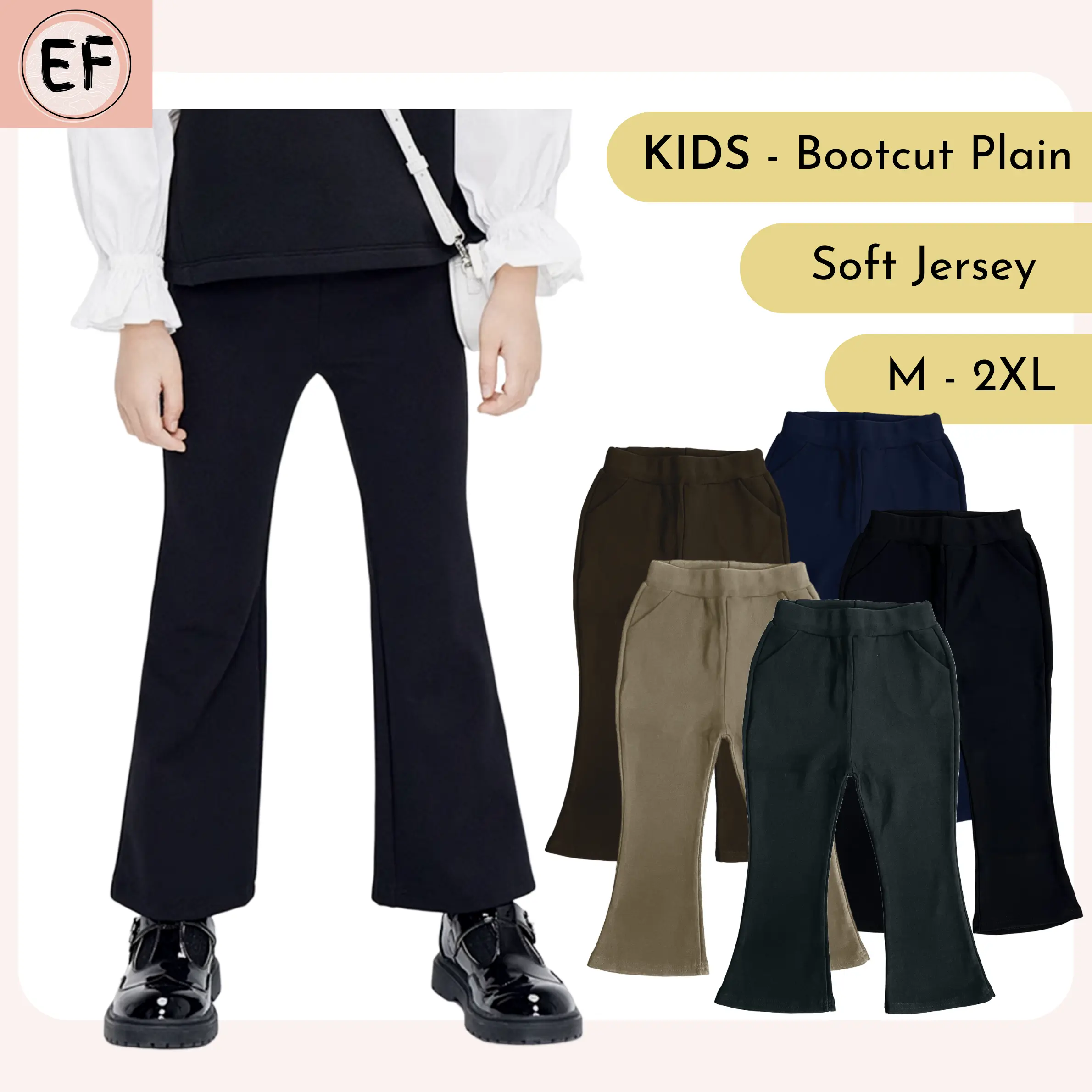 [Ee Fesyen] [Kid Wear] Girl Children Simple Design Strong Stretchable Plain Bootcut Long Pants / Seluar Plain Bootcut Panjang Budak Perempuan
