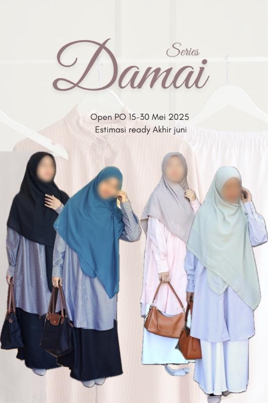 Damai SERies , Set Tunik syar’i dengan bahan tunik polyester dan Rok bahan linen yang tebal tidak nerawang dan tetap flowly