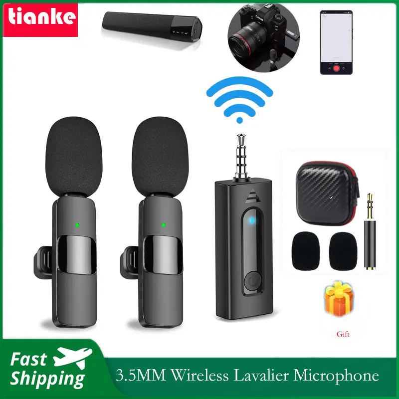 TIANKE wireless recording microphone 3.5mm Lavalier Lapel Microphone Omnidirectional Condenser Mic for Camera Speaker phone Suitable for video and live broadcast