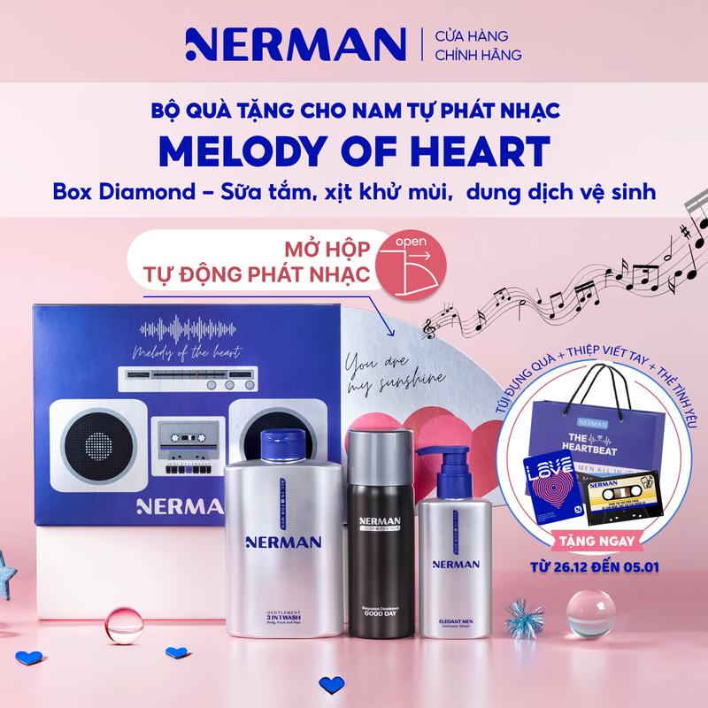 MUA 1 TẶNG 3 Bộ quà tặng Noel giáng sinh cho nam tự phát nhạc Nerman Melody Of Heart - Sữa tắm 3 in 1 350g & Dung dịch vệ sinh 100ml & Xịt khử mùi 100ml TẶNG TÚI ĐỰNG QUÀ&THIỆP VIẾT TAY&THẺ TÌNH YÊU