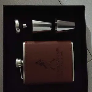 Botol Hip Flask Stainless Steel Leather 7 Oz with Shot Glass MInum Minuman