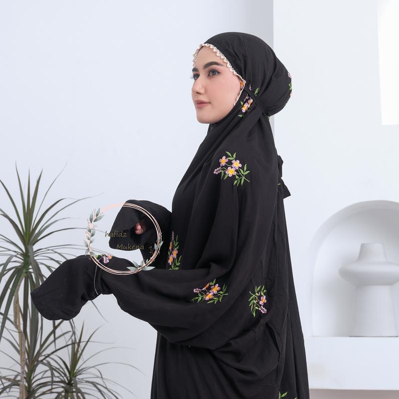 Product Introduction of Hafidzmukena - Mukena Terusan Dewasa Bordir Aurel Rayon Premium Muslim Katun Mukenah Wanita Cantik Hitam Putih Panjang Renda Mewah musim semi rayon ashgrey Umroh muken  abordir 1