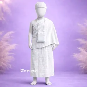 Baju Ihram Manasik Anak Laki | Ihram Instan Anak TK – Super Praktis Nyaman Tinggal Pakai Tanpa Ribet Pinggang Karet Katun Kotak Putih