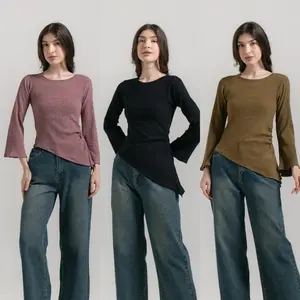 Atasan Bodycon knit slim fit lonceng atasan casual bahan knit premium Knitwear Baju Basic Wanita