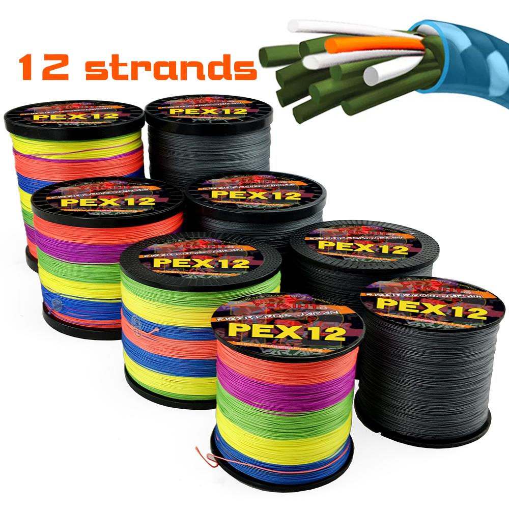 สายเบ็ดถัก PE แข็งแรงพิเศษ 12 เส้น 100M 25LB-120LB หลากสี ทอผ้าตกปลาน้ำเค็ม สายถักเปีย โอเชี่ยนร็อค 