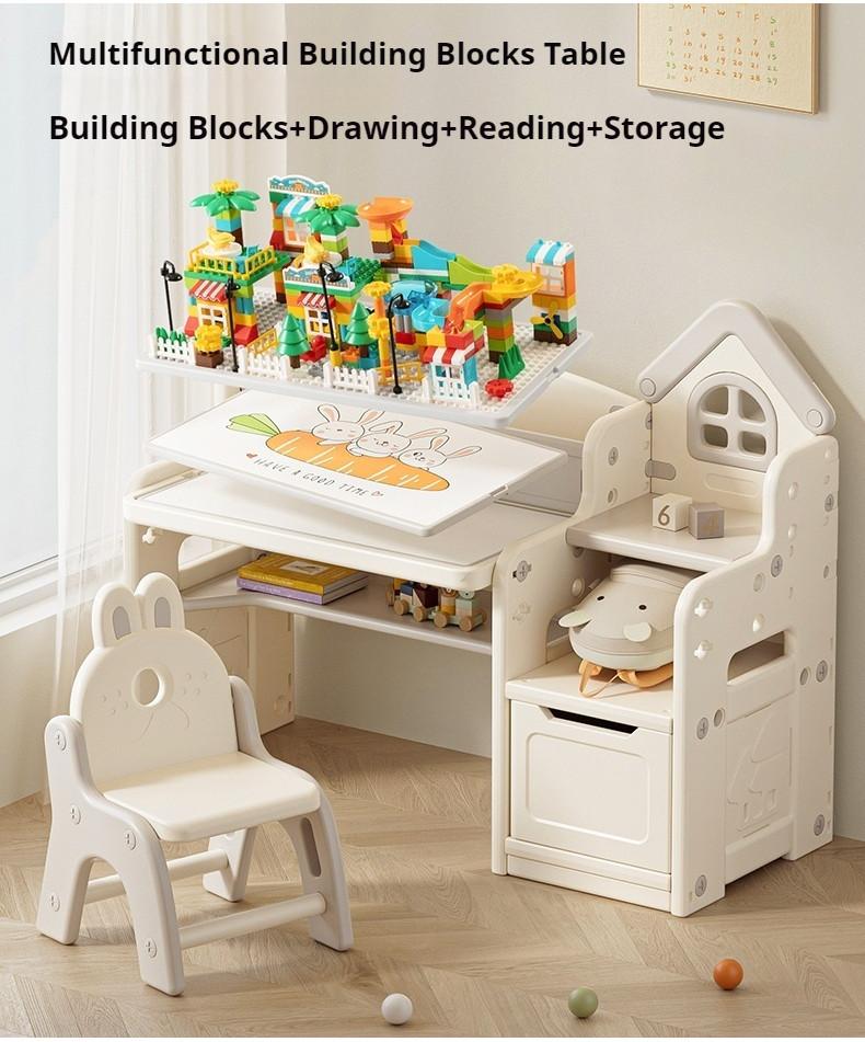Product Introduction of 【GraceLife】4 in 1 Kids Study Table With Chair/Storage Cabinet/Free Gift（Blocks/Brushes/Eraser） 35