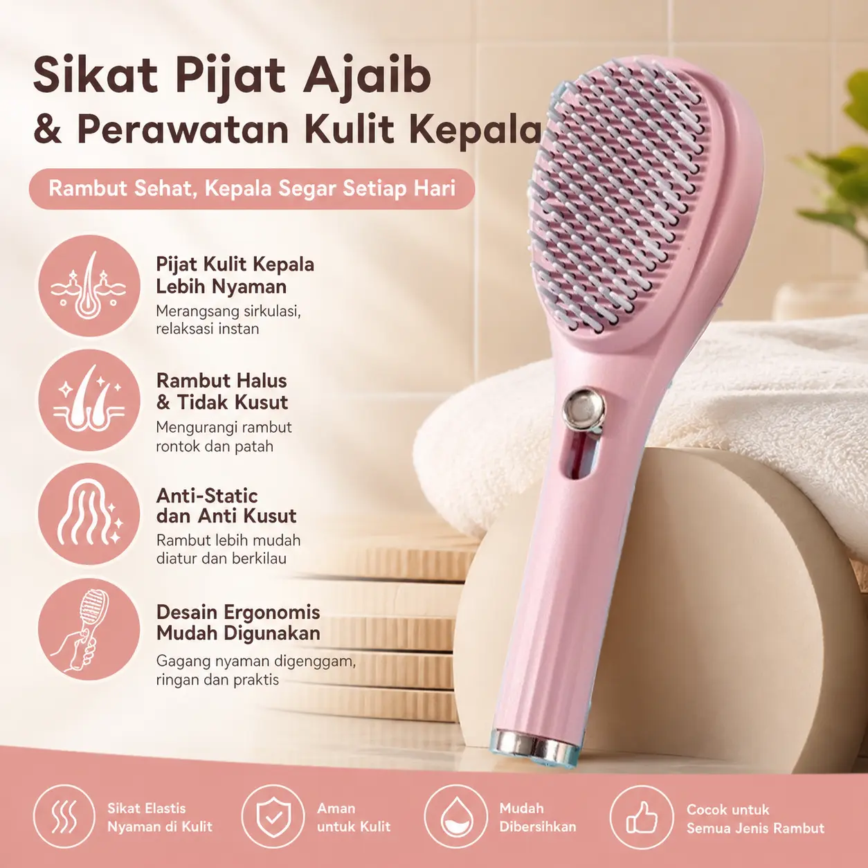 Sisir Portable 2in1 - Untuk Membersihkan Rambut Rontok & Stimulasi Folikel