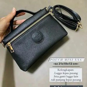 pouch mini terbaru logo lepas pasang Kulit PU Bunga Kanvas