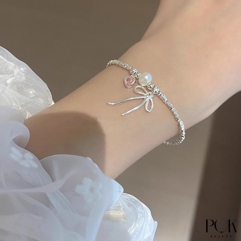 Vòng Tay Nữ Làm Bằng Thép Titan Không Rỉ Vòng Tay Mặt Dây Chuyền Trái Tim Nơ Chất Lượng Cao Thời Trang Và Tinh Tế Phụ Kiện Trang Trí Cho Bé Gái Phụ Kiện Đeo Tay Thích Hợp Làm Quà Sinh Nhật Cho Bé Gái Một Mảnh