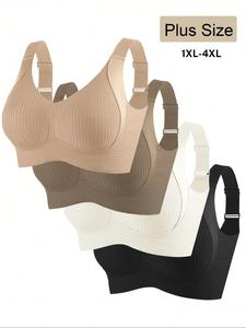 4 Paquetes de Brasieres sin varillas de Talla Grande, Soporte Medio Suave con Tirantes Anchos, Comodidad Casual Diaria, Patrón Liso, Forrados