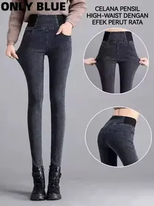 ONLY BLUE Highwaist Jeans Wanita Jeans Highwaist Korean Style - Celana Jeans Wanita Kekinian
