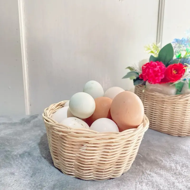 Keranjang Bulat Rotan wadah telur, Bawang, Buah dan penyimpanan serbaguna, Bahan 100% Rotan Asli Alus tidak berbulu