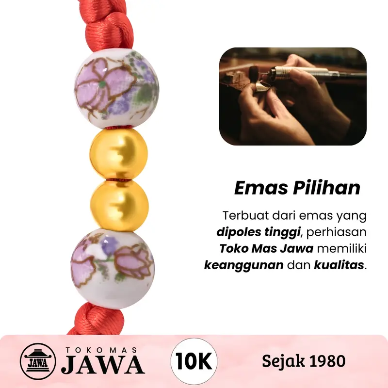 Gelang Tali Emas Giok Bunga Kadar 10 Karat - Toko Mas Jawa 5