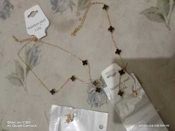 Product Review of Set Kalung Perhiasan Titanium Wanita bunga hitam Terlaris kalung  titanium kalung bunga hitam kalung clover from ** 💉** 1