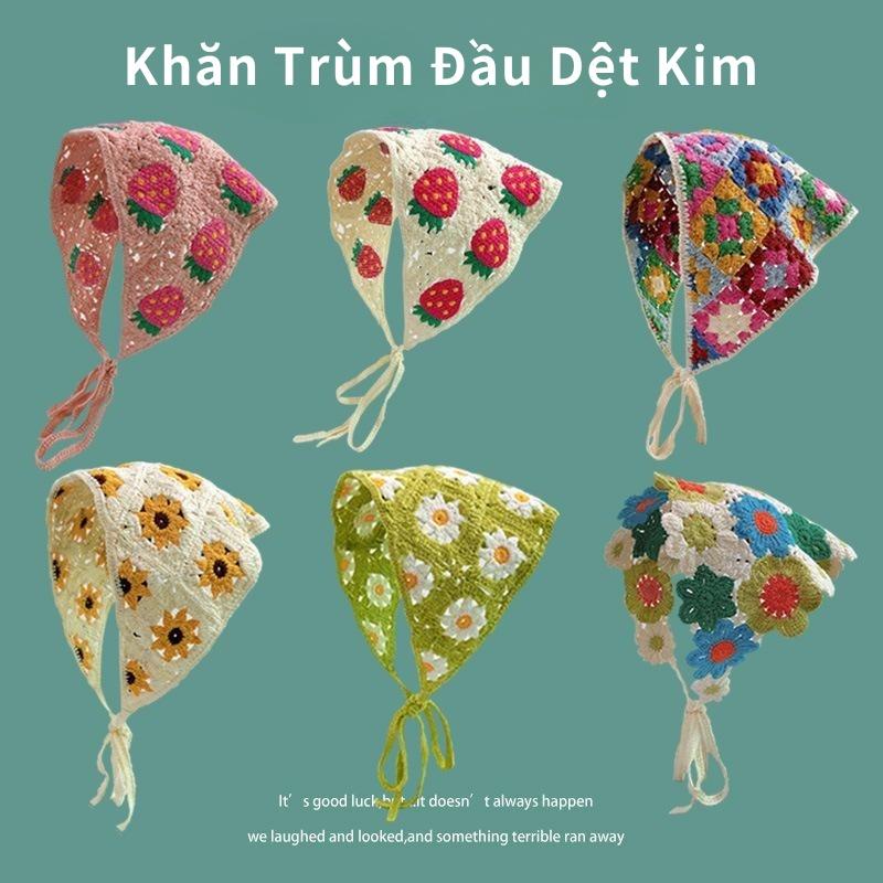 Khăn Trùm Đầu Hoa Đan Thiết Kế Rỗng Phong Cách Mục Vụ Băng Đô Băng Đô Hình Tam Giác Băng Đô Dệt Kim Dành Cho Nữ Khăn Quàng Cổ Vuông 0