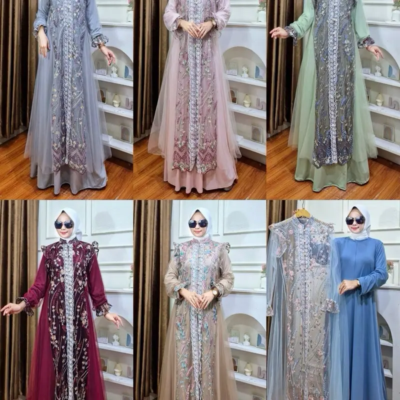 Gamis premium Branded Lebaran | Gamis Lebaran 2025 1 SET Muslim Dewasa Wanita  Kaftan Dress Mewah Remaja