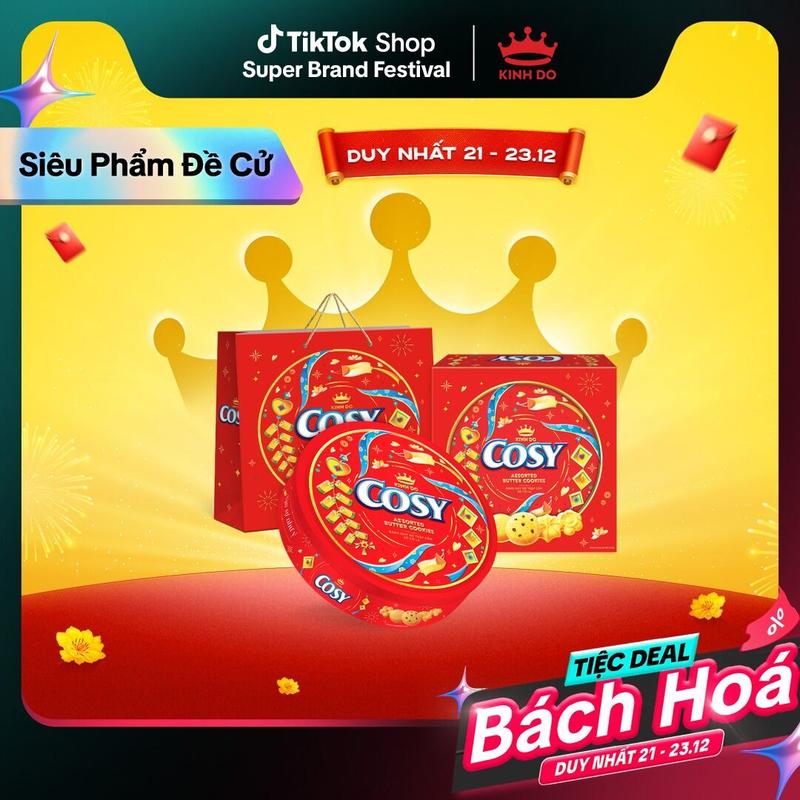 CÓ TÚI GIẤY Hộp Thiếc Bánh Quy Cosy Tết 2026 Thập Cẩm Sôcôla 390g