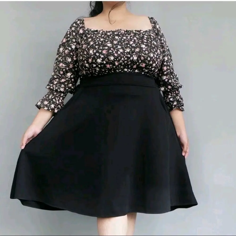 Rok Midi Flare Skirt Big Size Kain Tebal Nyaman Scuba Wanita