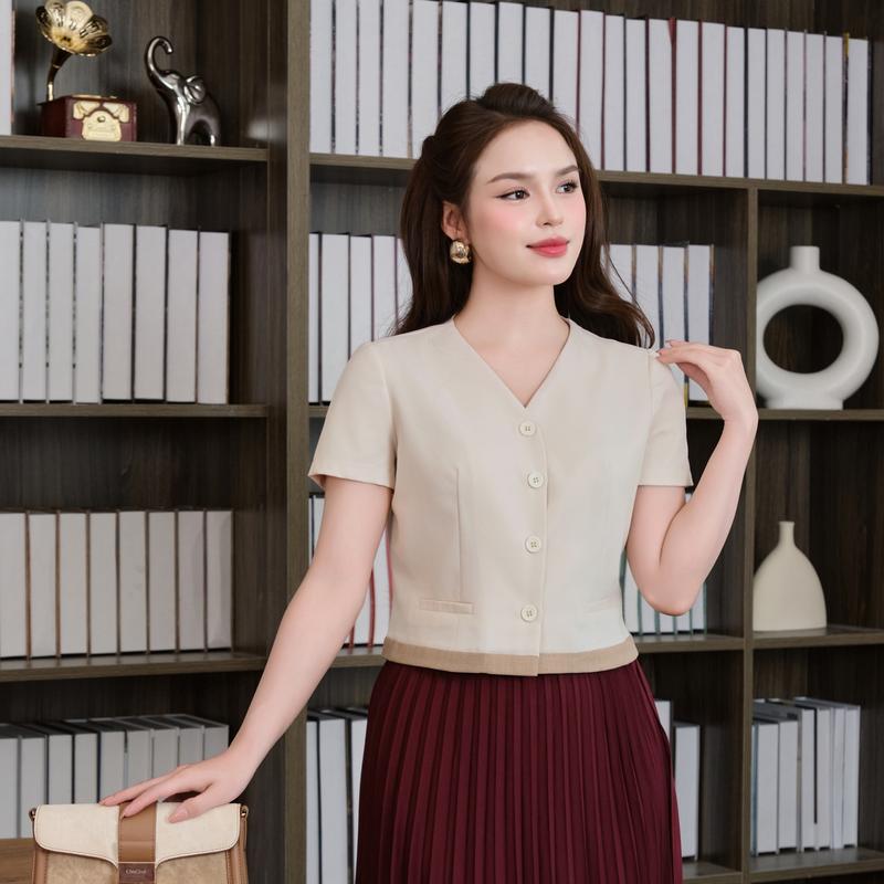 Áo Sơ Mi Nữ Cộc Tay Phối Gấu Thời Trang Công Sở NK Fashion Nữ Tính Nhẹ Nhàng Chất Mềm NKSM2502003