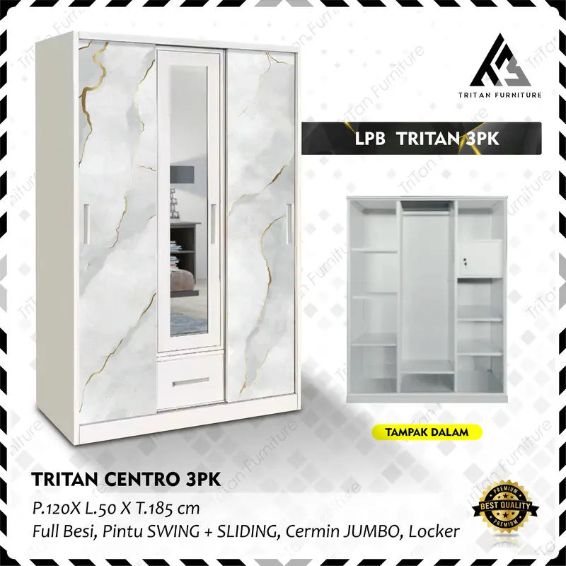 LPB TRITAN 3PK - Lemari Pakaian Besi 3 Pintu Sliding Tritan Furniture 6