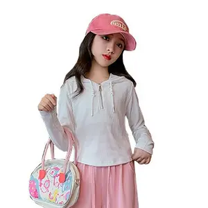 Hoodie Knit Semi Crop Premium Kaos Sweater Anak Perempuan Usia 3-14 Tahun Gaya Korea Nyaman & Trendy Size M s.d XXXXL