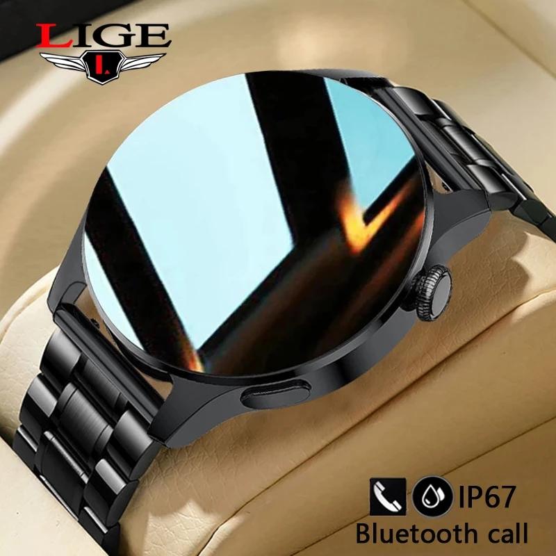 LIGE Newest Smart Watch Men Women Bluetooth Call Full Touch Screen Sport Fitness Waterproof Alarm clock Jam tangan pintar for Android iOS + One More Free Silicone Strap 256GB Smartwatch Alloy
