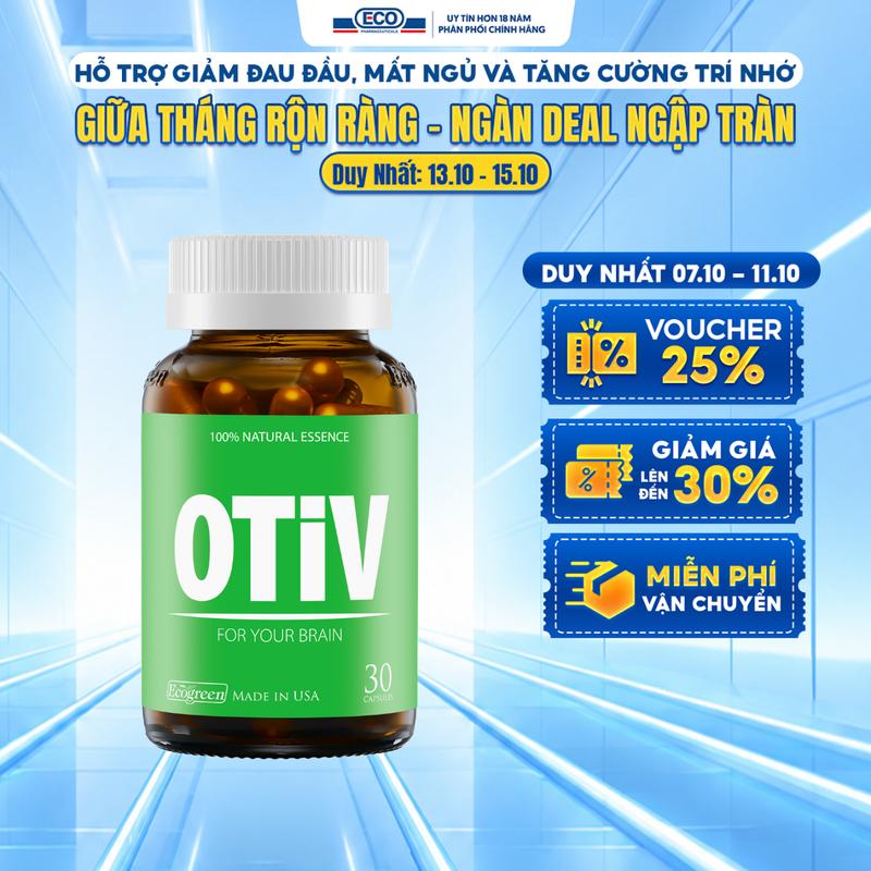 OTiV - Viên Uống Bổ Não Ecogreen Hộp 30 Viên Hỗ Trợ Giảm Đau Đầu Mất Ngủ Từ Mỹ Với Blueberry & Ginkgo Biloba