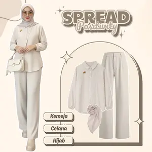 One Set Kemeja dan Celana (Kemeja Korean Style + CElana Kulot Wanita + Hijab Segi Empat) || One Set OOTD Korean Style RO086