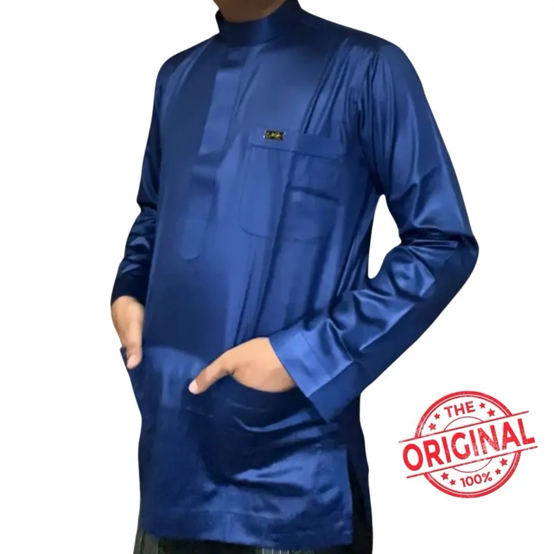 Baju koko Navy Original Saudi Polyester Import lengan panjang polos / Baju Pria Muslim Elit, Mewah, Berkelas dan Berkualitas Alghin Exclusive 51 4