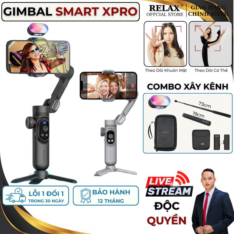 [Smart Xpro] Gimbal Chống Rung Smart Xpro, Tay Cầm Chống Rung Cho Smartphone - Tích Hợp Đèn Led Trợ Sáng, Sạc Không Dây, Thời Lượng Pin 8 Giờ, Full Phụ Kiện - Nhỏ Gọn Tiện Lợi, Dễ Dàng Bỏ Túi Mang Theo