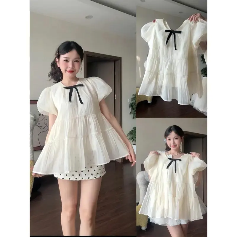 (ÁO KÈM NƠ/ 2 Lớp) Áo nữ kiểu babydoll xoè tay bồng tiểu thư công chúa | BigBuy360 - bigbuy360.vn (ÁO KÈM NƠ/ 2 Lớp) Áo nữ kiểu babydoll xoè tay bồng tiểu thư công chúa | BigBuy360 - bigbuy360.vn