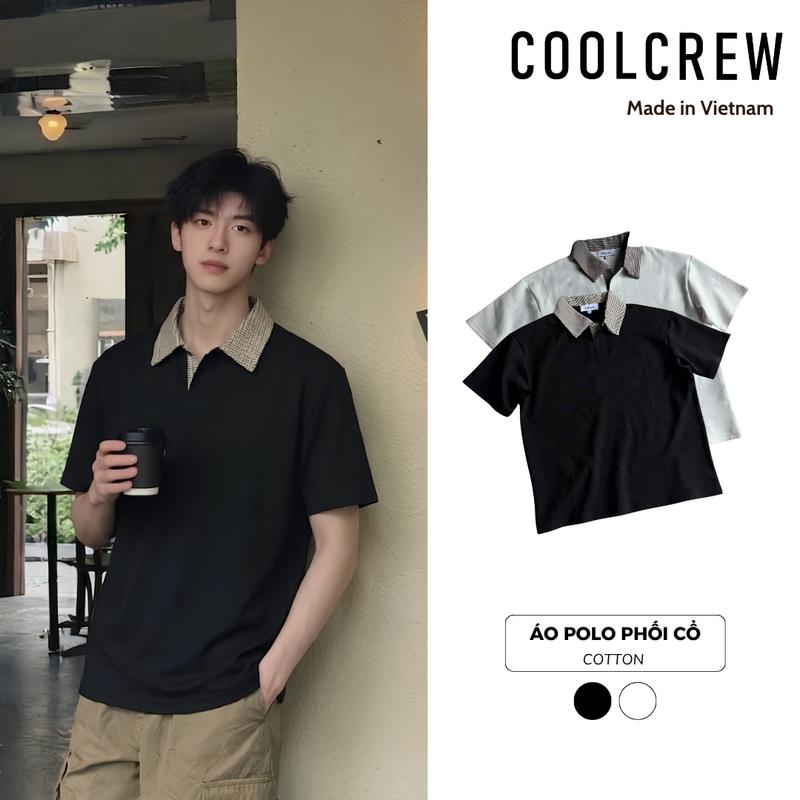 Áo Polo Phối Cổ Hoạ Tiết Sọc COOLCREW Áo Thun Cotton Thoáng Mát Xu Hướng Thời Trang Thu Hè APN001