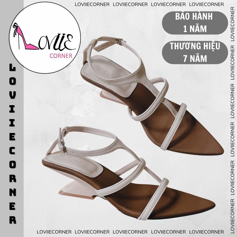 LoviieCorner Giày Sandal Cao Gót Mũi Nhọn G250513 - Guốc Cao Gót 3 Quai Mảnh Ngang Dọc Thời Trang Hở Hậu Cài Gót Loe Khuyết 5 Phân - Chất Liệu Da Mềm, Đế PVC Chống Trơn Trượt
