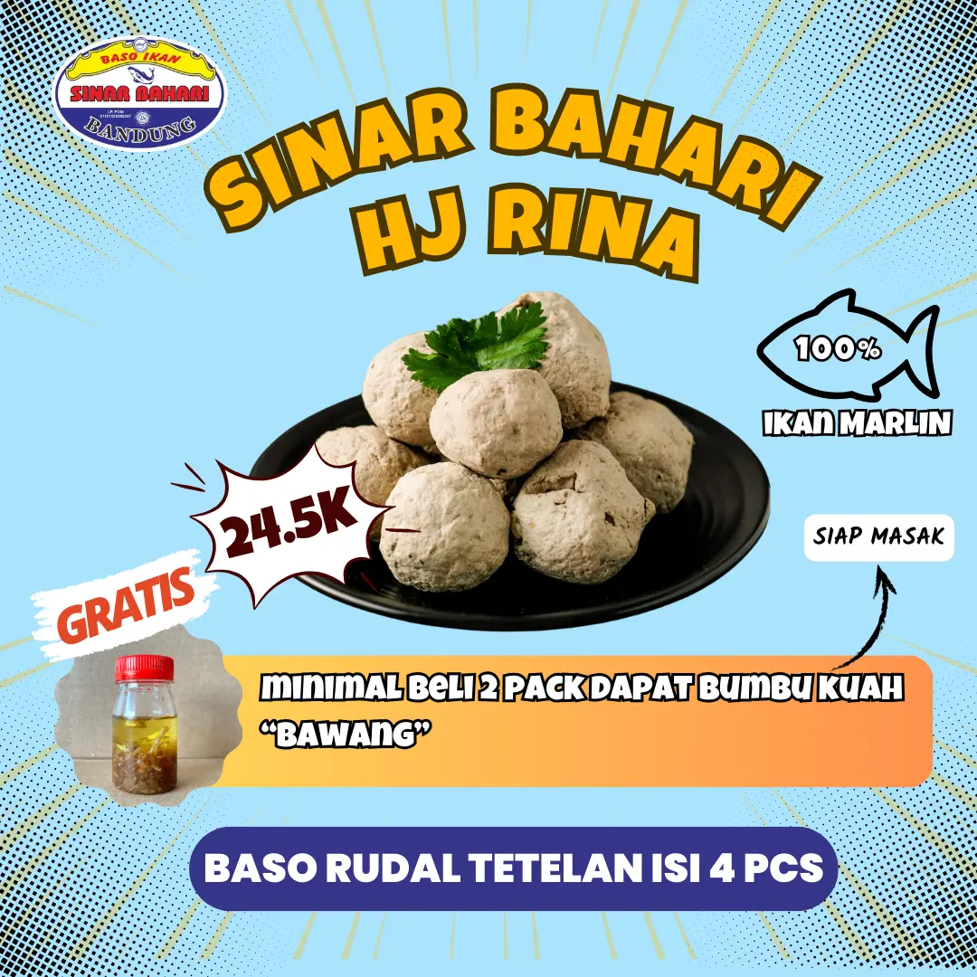Bakso Baso Ikan Sinar Bahari Varian Rudal Tetelan Premium Bumbu Kuah Tuna Berkualitas Enak Murah 4 Butir