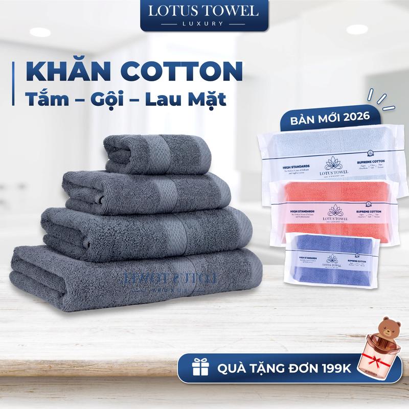 Lẻ Khăn Mặt, Khăn Tắm, Khăn Gội Châu Âu LOTUS Làm Từ Sợi Cotton Cao Cấp Mềm Mịn, Thấm Hút, Không Ra Màu Dùng cho Nhà Tắm, Spa, Khách sạn, Resort