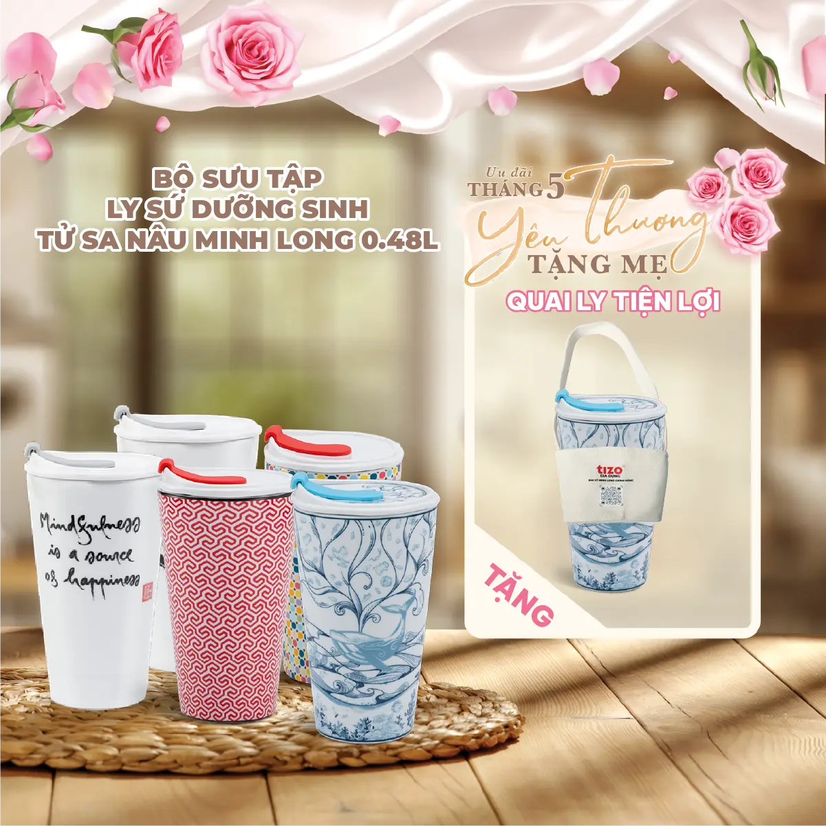 MINH LONG I TỰ HÀO HÀNG VIỆT | LY SỨ DƯỠNG SINH MINH LONG 0.48L (K1) TRANG TRÍ HỌA TIẾT QUÀ TẶNG MẸ, CHỊ GÁI, BẠN GÁI