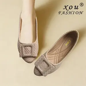 XOU New Fashion Sepatu Flat Wanita Flatshoes sepatu kantor wanita terbaru 2026 Balet Korea B-11 dengan Desain Anyaman Elegan dan Nyaman untuk Dipakai Sehari-hari