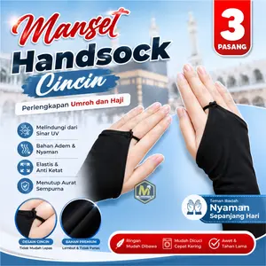MUMTAZINDO - 3 Pasang Manset Handsock Model Cincin Bahan Rayon untuk Perlengkapan Umroh & Haji Tidak Mudah Melorot dan Adem