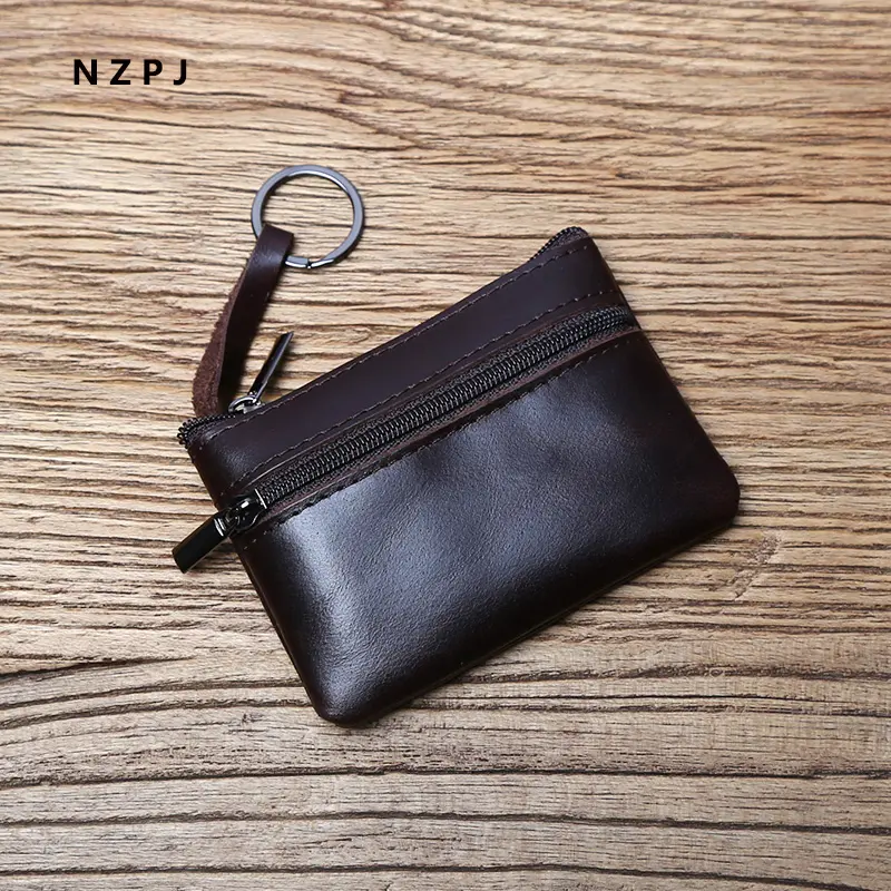 Dompet Syiling Mini Kulit Tulen, NZPJ, Untuk Lelaki dan Wanita, Diperbuat daripada Kulit Lembu Lapisan Atas, Penutupan Zip, Gaya Vintaj, dengan Poket untuk Kad, Dompet Wanita Pendek, Kes Kunci Bags