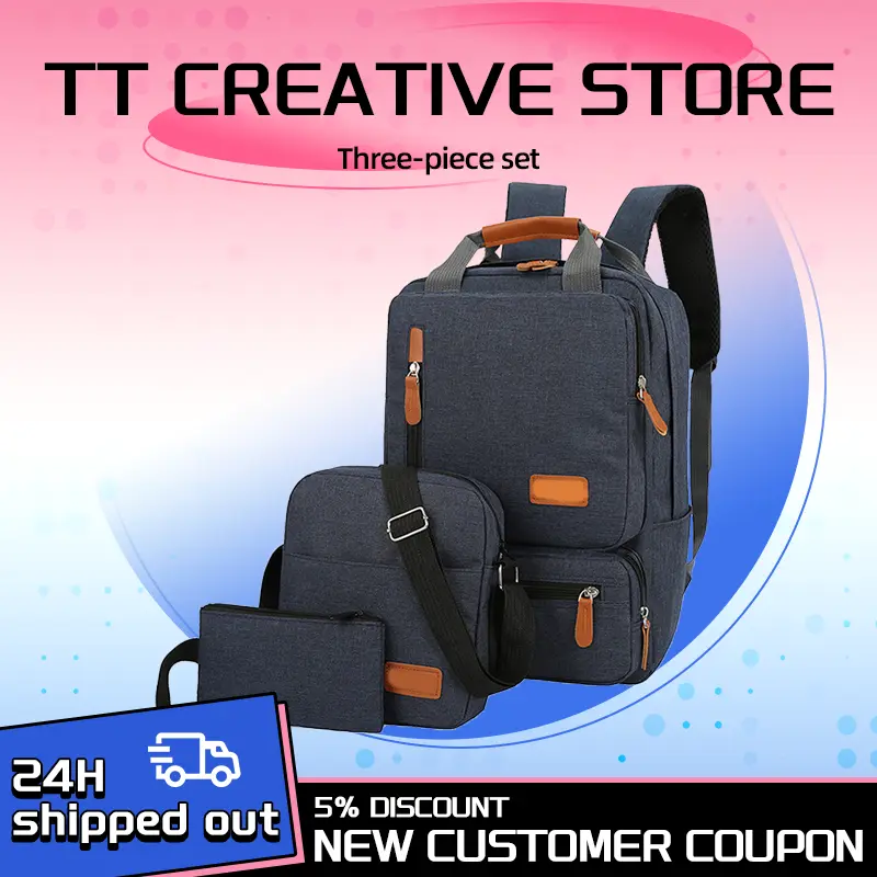 3pcs backpack set women men laptop backpack shoulder bag small pocket for travel school business work college fits up to 14.5inches
