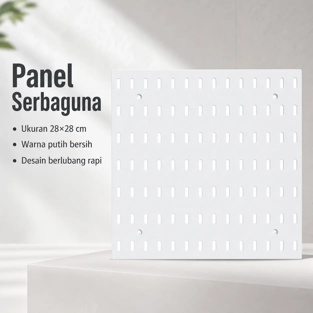 Panel Pegboard Dinding 28x28cm Putih untuk Organizer Penyimpanan dan Display Gantung Serbaguna dengan Banyak Slot Memanjang