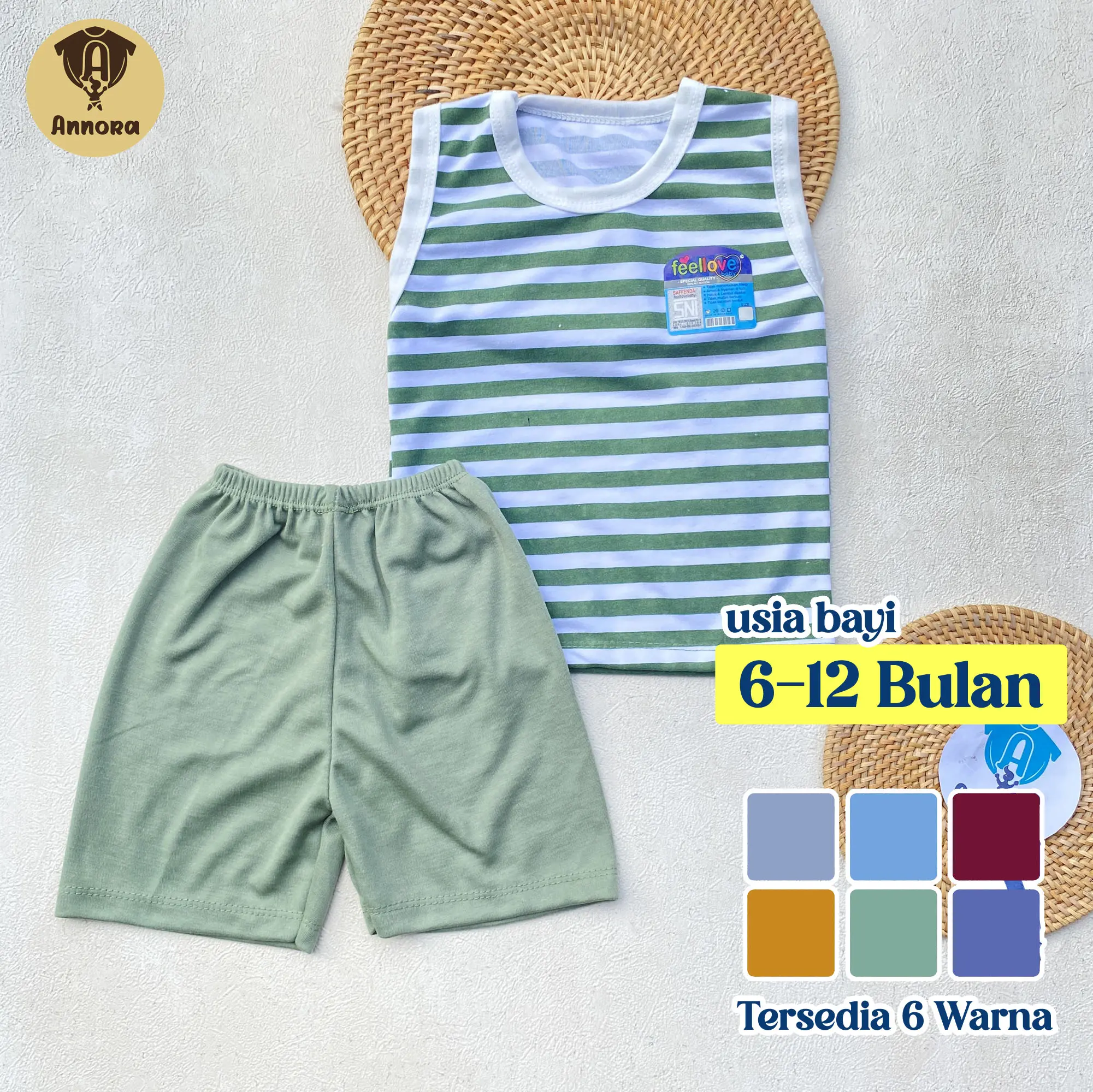 Annora Baby - Baju Bayi 6-12 Bulan Set Baju Singlet Kutung Bayi Laki Laki Perempuan Motif Garis