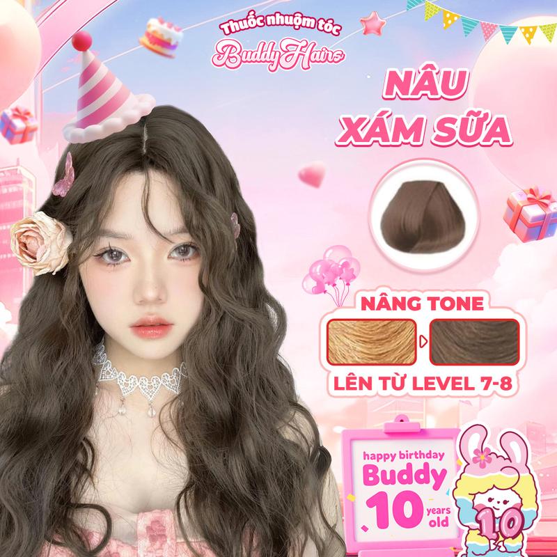 Thuốc nhuộm tóc NÂU XÁM SỮA không cần dùng Thuốc Tẩy Tóc Buddyhairs, Buddy.hairs, Buddyhairs