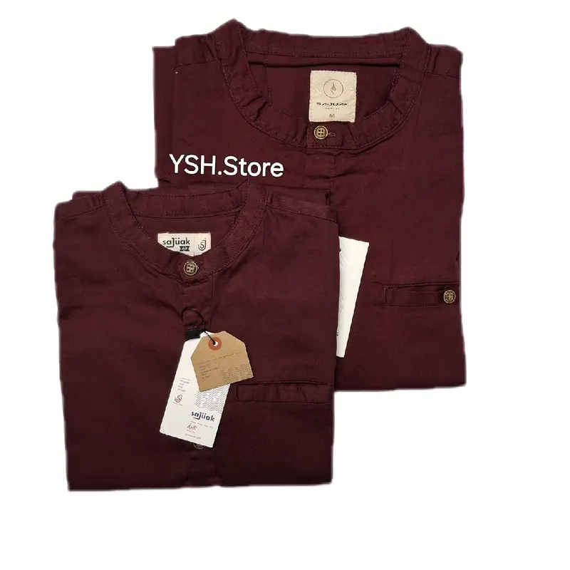 Merah MAROON Baju Koko Kemko Couple Ayah Dan Anak Lengan Panjang dan Pendek Full Kancing dan Kancing 1/2 Katun Twill Terbaru Sajuak Original Dewasa Formal 6
